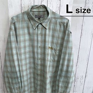 シャツ(shirts)のRIPZONE　長袖シャツ　L　チェック柄　ミントグリーン　ロゴ　USA古着(シャツ)