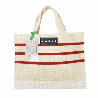 マルニ(Marni)のマルニ トートバッグ ストローバッグ ボーダー リリーホワイト 麻 タグ付き(トートバッグ)