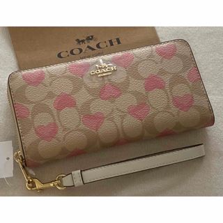 COACH - 新品　COACH コーチ　長財布　シグネチャー　ハート　ピンク