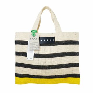 マルニ(Marni)のマルニ トートバッグ ストローバッグ ボーダー バニライエロー 麻 タグ付き(トートバッグ)