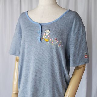 Lサイズ/ ルーニー テューンズ トゥイーティー 刺繍 半袖Tシャツ(Tシャツ(半袖/袖なし))