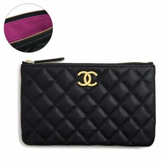 CHANEL - シャネル マトラッセ ココマーク フラットポーチ クラッチバッグ キャビアスキン レザー ブラック 黒 ゴールド金具 AP3525 箱付 CHANEL（新品・未使用品）