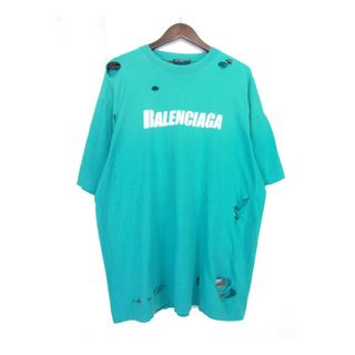 Balenciaga - バレンシアガ BALENCIAGA ■ 21SS 【 651795 TKVB8 】 デストロイ加工 ロゴ プリント 半袖 Tシャツ　h0836