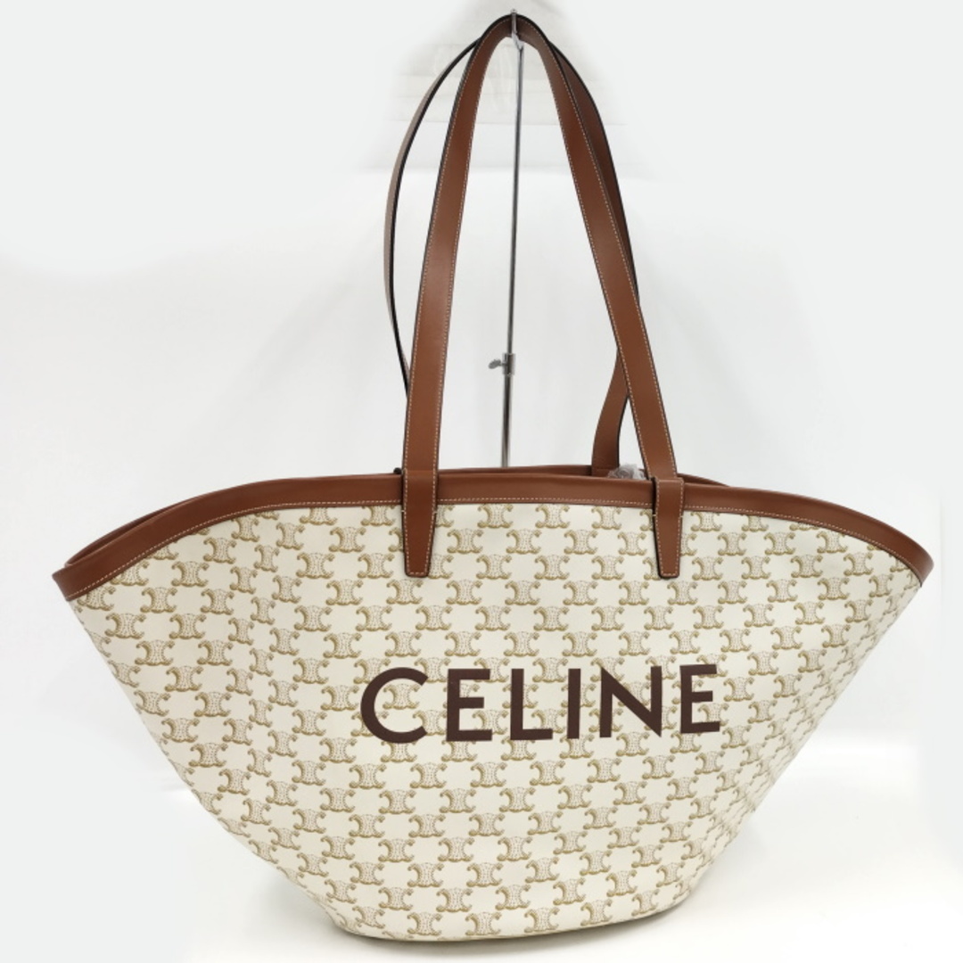 celine - CELINE クーファン ラージ トートバッグ PVC オフホワイト ブラウン