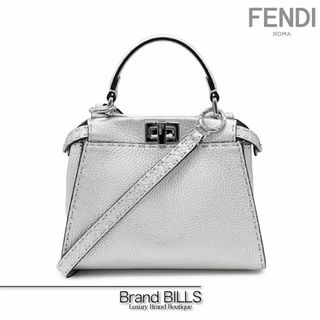 フェンディ(FENDI)の美品 フェンディ ピーカブー セレリア ミニ ハンドバッグ ショルダーバッグ 2way 8BN244 シルバー レザー(ハンドバッグ)