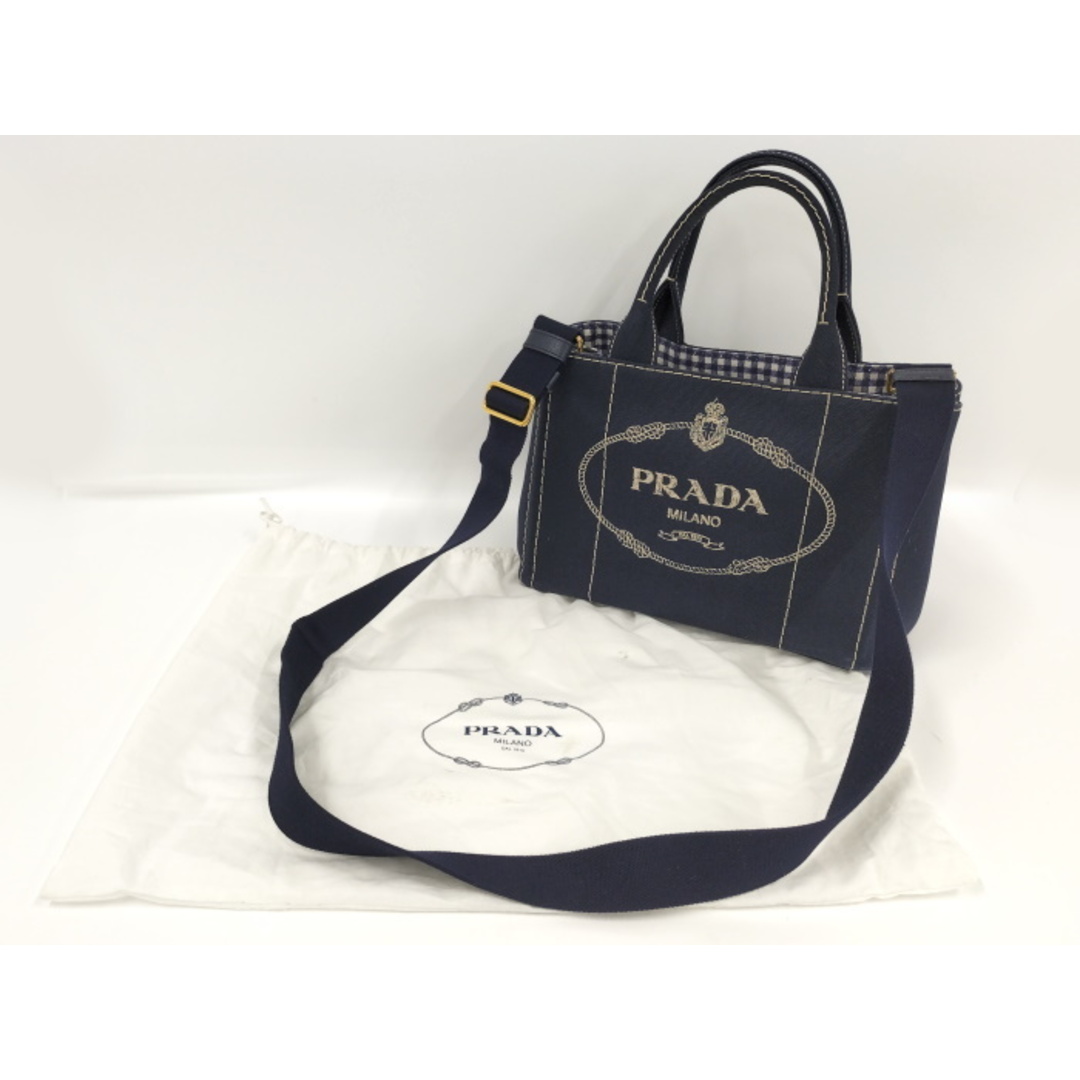 PRADA - PRADA カナパ 2wayトートバッグ キャンバス ネイビー PRADA - PRADA カナパ 2wayトートバッグ キャンバス ネイビー