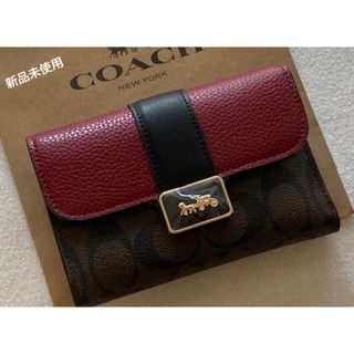 COACH - COACH コーチ　三つ折り財布 グレース　レッド　ブラウン　シグネチャー