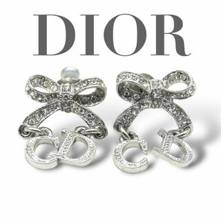 クリスチャンディオール(Christian Dior)のクリスチャンディオール　Dior　リボン　ラインストーン　ピアス シルバー(ピアス)