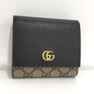 グッチ(Gucci)のGUCCI ミディアムウォレット 二つ折り財布 GGマーモント レザー ブラック(財布)