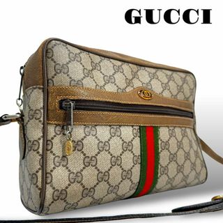 グッチ(Gucci)のGUCCI ショルダーバッグ ヴィンテージ GG シェリーライン PVC 革 茶(ショルダーバッグ)