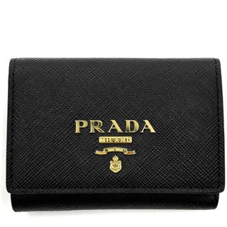 プラダ(PRADA)の【在庫処分】PRADA プラダ 三つ折り財布 マルチカラー財布 コンパクトウォレット スナップボタン 小さめ 1MH042 レザー    ブラック 黒 ピンク シルバー金具 レディース 美品【中古品】(財布)