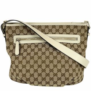 グッチ(Gucci)の【在庫処分】GUCCI グッチ ショルダーバッグ 肩掛け 斜め掛け A4対応 大容量 かばん 鞄 388930 GGキャンバス  レザー   ホワイト 白 ベージュ ゴールド金具 レディース【中古品】(ショルダーバッグ)