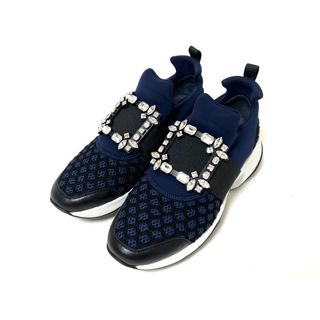 ROGER VIVIER - ROGER VIVIER ロジェヴィヴィエ VIV RUN STRASS BUCKLE KZP BLU NERO ヴィヴィラン ストラス バックル レディース スニーカー ブルー ブラック #38 RVW50624180KZP4126 美品