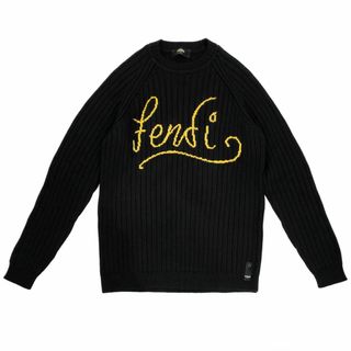 FENDI - FENDI フェンディ ニット ロゴ セーター 長袖 服 トップス アパレル 52 FZY451 ブラック 黒 イエロー ウール    メンズ 秋 冬 美品【中古品】