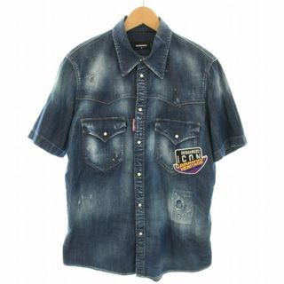 DSQUARED2 カナディアンアイコンデニムシャツ 半袖 ダメージ加工 50