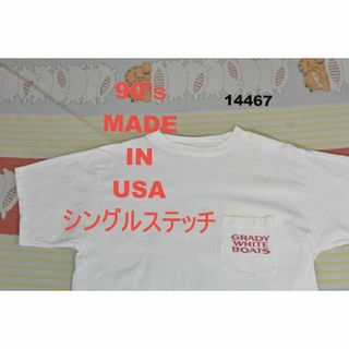 90s ポケットＴシャツ t14467 USA製 綿100％ シングルステッチ(Tシャツ/カットソー(半袖/袖なし))