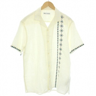 ザラ(ZARA)のザラ ZARA シャツ 刺繍 半袖 オープンカラー L 白 アイボリー(シャツ)