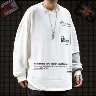 【在庫限り】メンズ　Tシャツ　XL　ホワイト　シンプル　ロゴ　ゆる　ダボ(スウェット)