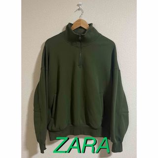 ZARA - ZARA ジッパーネック　スウェットシャツ　ハーフジップ　カーキ　グリーン