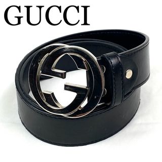 Gucci - GUCCI ベルト　インターロッキング　GG金具　シルバー金具　ブラック　レザー