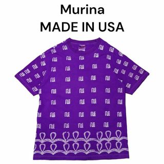 USA製 Murina 総柄プリント　Tシャツ　古着　パープル(Tシャツ/カットソー(半袖/袖なし))