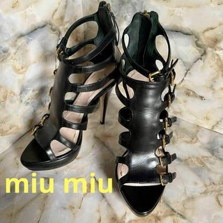 miumiu - 【美品】miu miu☆レザーサンダル☆24cm☆黒☆