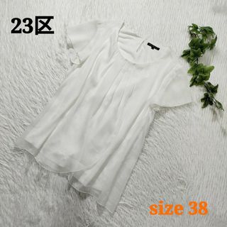 ニジュウサンク(23区)の23区 シフォンカットソーブラウス 半袖 タック ビジネス ホワイト 38(シャツ/ブラウス(半袖/袖なし))