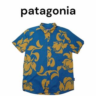 patagonia　アロハシャツ　パタアロハ　総柄　ブルー　イエロー　Mサイズ(Tシャツ/カットソー(半袖/袖なし))