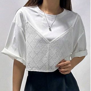 SHEIN - SHEIN★重ね着風半袖Tシャツ Mサイズ