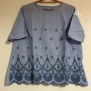 大きいサイズ  刺繍  デザイン  チュニック  ブルー(チュニック)