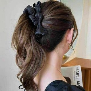 バナナクリップ　リボン　ブラック　 ヘアアクセサリー　おしゃれ　可愛い　韓国　黒(その他)