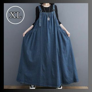 XL カジュアル デニム ワンピース ジャンスカ レディース 大人可愛い(ロングワンピース/マキシワンピース)