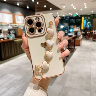  【再入荷】ハートチェーン　スマホカバー　ホワイト　レディース　柔らかい(iPhoneケース)