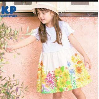 KP - 新品未使用　KP 花パネルプリント　ドッキング半袖ワンピース　130