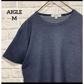 エーグル(AIGLE)のAIGLE エーグル Tシャツ レディース M ネイビー ボーダー ロゴ刺繍(Tシャツ(半袖/袖なし))