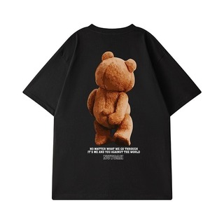 メンズTシャツ くま クマ バックプリント ヒップホップ ブラック 黒 2XL(Tシャツ/カットソー(半袖/袖なし))