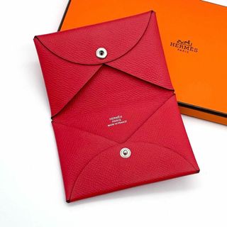 エルメス(Hermes)の【極美品】HERMES エルメス カルヴィ　カードケース　名刺入れ　赤　レッド(名刺入れ/定期入れ)