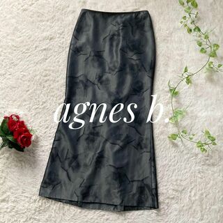アニエスベー(agnes b.)のアニエスベー　ロングマーメイドスカート　サテン　薔薇柄　ブラック　日本製　36(ロングスカート)