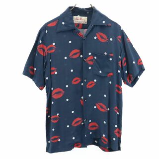 アロハブロッサム 日本製 レーヨン 総柄 半袖 オープンカラーシャツ 40 ネイビー系 Aloha Blossom メンズ(シャツ)