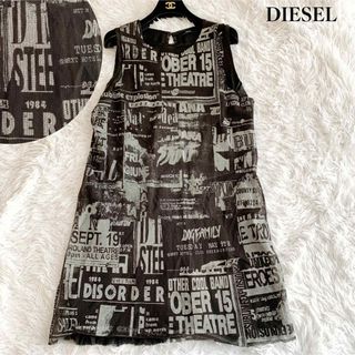 ディーゼル(DIESEL)の美品 DIESEL メッシュプリントワンピース 膝丈 総柄 フリーサイズ(ひざ丈ワンピース)