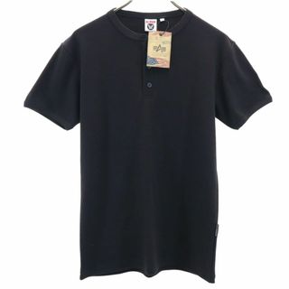 アルファインダストリーズ(ALPHA INDUSTRIES)の未使用 アルファインダストリーズ 半袖 ヘンリーネック Tシャツ L ブラック系 ALPHA INDUSTRIES INC タグ付き メンズ(Tシャツ/カットソー(半袖/袖なし))