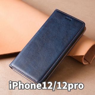 アイフォーン(iPhone)のiPhone12 / 12pro 携帯ケース　手帳型　iPhone　ネイビー(iPhoneケース)