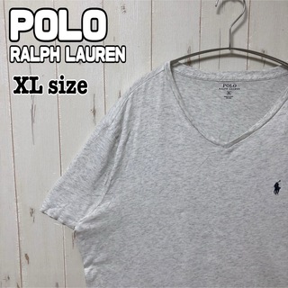ポロラルフローレン(POLO RALPH LAUREN)のポロラルフローレン Vネック Tシャツ 半袖 刺繍ポニー 白系 XL 海外古着(Tシャツ/カットソー(半袖/袖なし))