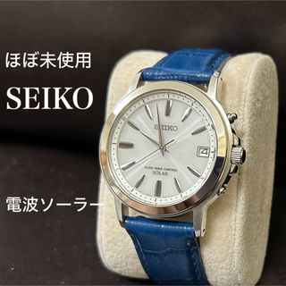 SEIKO - ほぼ未使用 セイコー 電波ソーラー 白 レザー メンズ