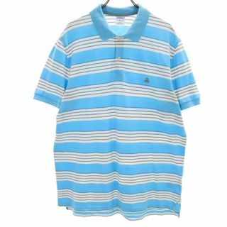 ブルックスブラザース(Brooks Brothers)のブルックスブラザーズ ボーダー柄 半袖 ポロシャツ XL 水色 Brooks Brothers 346 SLIM FIT 鹿の子 メンズ(ポロシャツ)