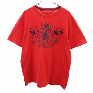 トミーヒルフィガー(TOMMY HILFIGER)のトミーヒルフィガー プリント 半袖 Tシャツ XXL レッド系 TOMMY HILFIGER ビッグサイズ メンズ(Tシャツ/カットソー(半袖/袖なし))