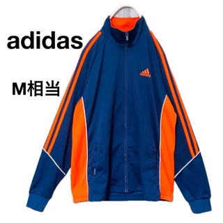 アディダス(adidas)のアディダスジャージ上　トラックジャケット　M相当　刺繍ロゴ　ネイビー×オレンジ(ジャージ)