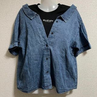 新品タグ付き　半袖　トップス　子供服　女の子　重ね着風　デニムシャツ