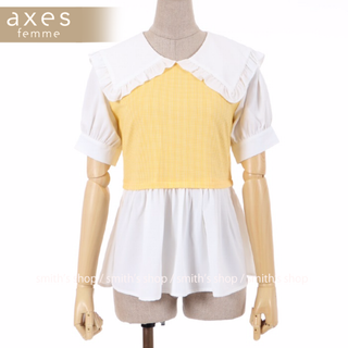 アクシーズファムポエティック(axes femme POETIQUE)のaxes femme POETIQUE レイヤード風ビッグ襟PO イエロー(カットソー(半袖/袖なし))