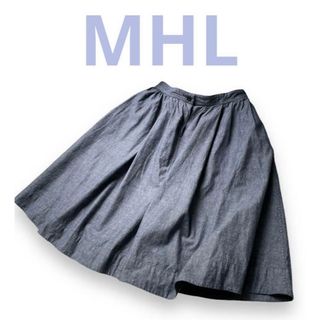 エムエイチエル(MHL.)の美品 MHL エムエイチエル マーガレットハウエル インディゴ フレアースカート(ひざ丈スカート)